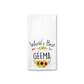 World's Best Geema Kitchen Towel, Floral Sunflower Kitchen Towel, Best Geema Ever, Gift Mothers Day Birthday Christmas Thanksgiving for Geema, Soft and Absorbent Kitchen Tea Towel