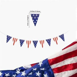 3 Pack 4th of July Banner Decorations, America Independence Day Bunting Garland, Patriotic Flag Banner Garland, Red White Blue Pennant Banner Flag with Stars and Stripes Design for Memorial Day
