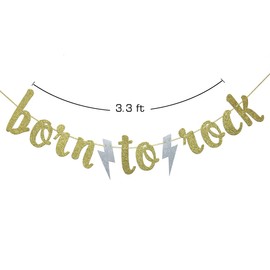 Born to Rock Glitter Banner for Rock Birthday Party Decorations(Gold)