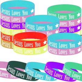 Oringaga 48PCS Jesus Loves You Rubber Bracelets, Christian Religious Jesus Loves You Party Party Supplies Decorations Gifts Prize Goodie Bag Favors Easter Baskets Fillers