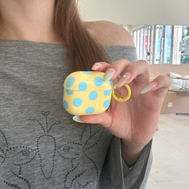 Trendy Polka Dot Case for AirPods 3, Cute Aesthetic Retro Protective Cover with Keychain Lock, Soft TPU Shockproof Design for Girls Women (Yellow Blue, for AirPods 3rd Gen)