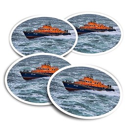 Vinyl Round Stickers (Set of 4) 10cm - Aberdeen RNLI Lifeboat Boat Ocean Sea for Laptops, Tablets, Luggage, Scrap Booking, Fridges #50012