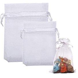 Derbway Pack of 60 Organza Gift Bags, Jewellery Bags, Wedding Gift Bags with Ribbon, 10 x 15 cm/13 x 18 cm, Drawstring, Pearl White