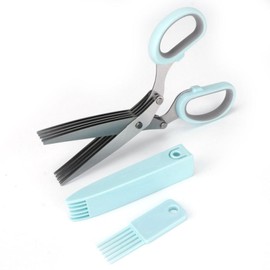 Set of 3 Herb Cutter Scissors 5 Blade Kitchen Scissors Shredder Scissors 5 Rows Kitchen Scissors Utility Scissors for Vegetable Cutting (Blue)