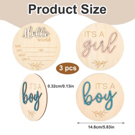 Nogeqi 3 Pcs Wooden Baby Announcement, 5.8inch Its a Boy Its a Girl Hello World Baby Sign,Baby Nursery Decor Name Plaques for Hospital Baby Show Photo Prop Newborns Souvenirs