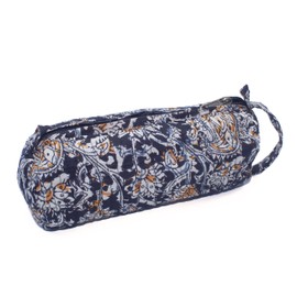 NILUXE DESIGN Cotton Padded Pencil Case with Zipper and Fringe Various Patterns Multifunctional Makeup Bag Blue White Floral, Black - Floral Pattern, Floral Style