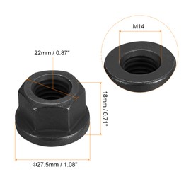 sourcing map M14 Flange Hex Nut, Grade 12.9 Carbon Steel Black Oxide Finished Hex Flange Nut for Machinery