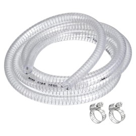 QUARKZMAN Suction Hose 1/2 Inch (12.7 mm) Inner Diameter 3 Metres PVC Pressure Hose with 2 Stainless Steel Hose Clamps, Spiral Hose Conveyor Hose Reinforced with Steel Wire Thick Pipe