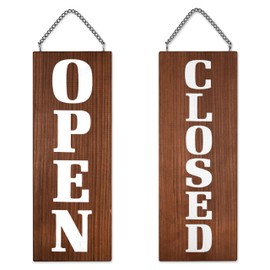 Two-face Open Close Vertical Sign, 12.6 x 4.7 inches (32 x 12 cm), Open Close, Wood, Domestic Cedar (Dark Brown)
