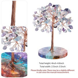 Nupuyai Fluorite Crystal Money Tree with 7 Chakra Base, Energy Healing Good Luck Tree Figurines Fengshui Crystals Ornament for Home Office Decor