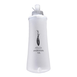 AFISHTOUR Collapsible Squeeze Soft Flask with Filter - Lightweight Bottle Water – 1 Liter for Trail Running, Hiking, Travel, Cycling, and Fishing; BPA-Free (Transparent White)