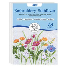HKC Stabilizzatore per Ricamo Idrosolubile Autoadesivo, 6 Pezzi A4 (29,7 X 21 Cm) Carta da Ricamo Stampabile o Motivo da Disegno, Carta da Ricamo Solubile in Acqua per Ricamo a Mano e a Macchina