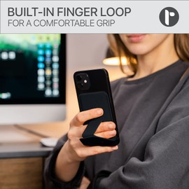 Reloot MagSafe Compatible Leather Wallet: Fits 3 Cards, Sleek Design, Vertical and Horizontal Stand, Finger Grip (Deep Black)