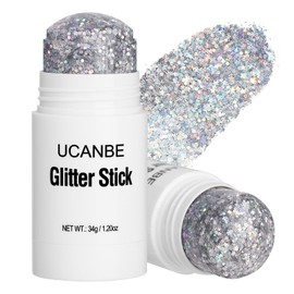 UCANBE Silver Body Glitter Stick for Singer Concerts Music Festivals, Face Glitter Makeup for Face Body Hair Eyes & Lips, Chunky Glitter Sparkling Mermaid Sequins for Women 1.2OZ