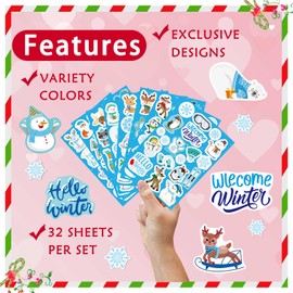 576 Pcs Christmas Winter Stickers for Kids, Winter Holiday Stickers with Snowflake Penguin Snowman Polar Bear, Hello Winter Themed Stickers Envelopes Christmas Party Classroom Decor