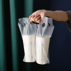 Croerw 100PCS Clear Handle Drink Drinking Poly Plastic Packaging Bags,Drink Carrier, for Delivery Take Out Cup Holder Bar Restaurant Coffee Shop Supplies Cup Carriers （11.8 "x 10.23"
