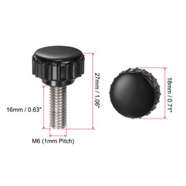 QUARKZMAN Pack of 8 Knurled Tension Knobs M6 x 16 mm Metric 304 Stainless Steel Male Thread Thumb Screw to Type 18 mm Plastic Round Head Grub Screw Knobs Black