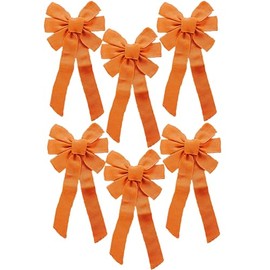 Black Duck Brand Set of 6 Burlap Christmas Holiday Decor Bows - Rustic Themed - 20" x 9" - Burlap Ribbon Bows - Holiday Decoration (Orange)