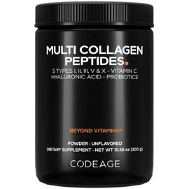 Codeage Polvo De Péptidos De Colágeno Múltiple  Probióticos Black Edition, Suplemento En Polvo De Vitamina C Y Ácido Hialurónico, De Animales...      