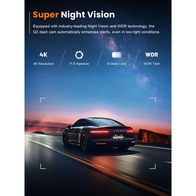 galphi 4K Dash Cam Front, Built-in 5G WiFi, 64GB Card