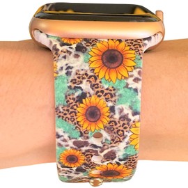 FoxiBands Sunflower Leopard Cow Print Watch Band - Compatible with iwatch Bands 45mm 44mm 42mm 41mm 40mm 38mm Silicone Band Replacement for iWatch Series 8 7 6 5 4 3 2 1 SE - Floral BOHO Western