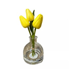 Unbranded Faux Plant 5'' Yellow Tulips in Glass Vase