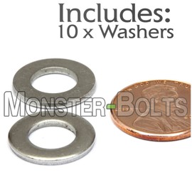 M8 - Qty 10 - Stainless Steel Flat Washers, Metric DIN 125 A / 125A 18-8 (A2) - MonsterBolts (M8, 10)