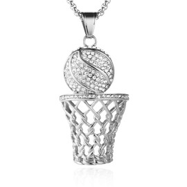 HZMAN 18K Gold Plated Basketball Rim Necklace for Men Sporter Stainless Steel Hip Hop Cubic Zirconia Basketball Hoop Pendant Jewellery Gift, Stainless Steel, Cubic Zirconia