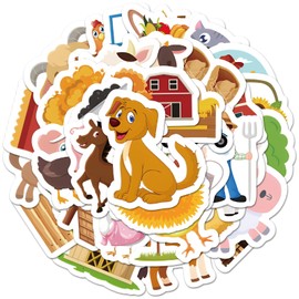 50pcs Farm Animal Stickers Cute Cartoon Animal Stickers Farm Sticker Vinyl Waterproof Sticker for Water Bottles Laptop Tractor Party Favors Bumper Computer Phone for Teacher Students Teens