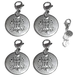 Juego de 4 abalorios con clip, construye tu propia pulsera, bolso, bolso, mensaje, inspirador, llavero, tirador de cremallera, joyería plateado