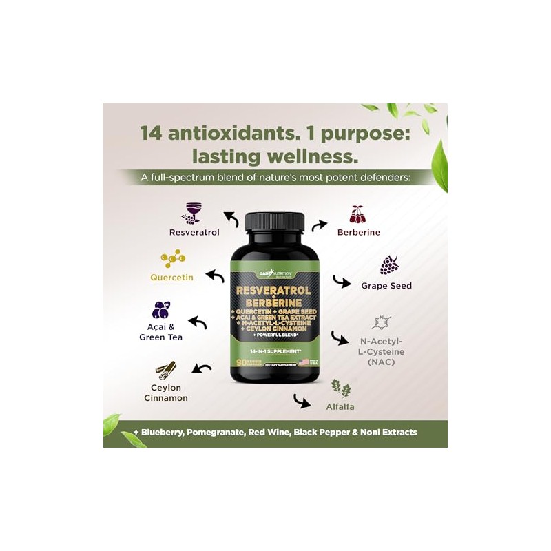 Gade Nutrition Resveratrol Berberine Quercetin Grape Seed Extract Green Tea
