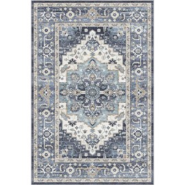 Dripex Washable Door Mat for Entryway 60x110cm, Navy Blue Vintage Door Rug for Front Back Door Short Pile, Machine Washable Kitchen Rug Non Slip Bath Rug for Bathroom