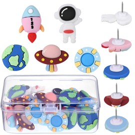 25 Pcs Space Push Pins Space Out Office Pins Rocket Spaceship Astronaut Space Themed Tacks Supplies Decorative Pushpins Corkboard Pin Board Accessories for Photos Wall Bulletin Board Map, 1 Inch