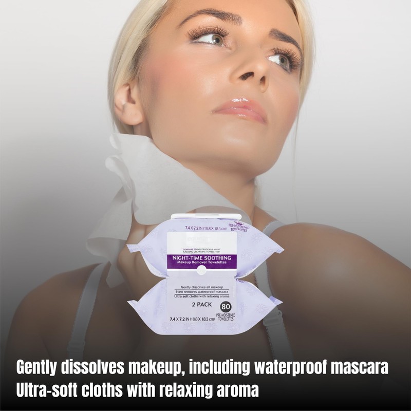 Equate Night-Time Soothing Makeup Remover Wipes, 40 Count, 2 Pack