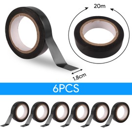 Connextion 6 Volumes Electrical Tape 18 mm x 20 m Electrical Insulation Tape Waterproof Black Tape for Electricians Wiring Projects and Repairs