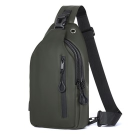 Geestock Crossbody Sling Bag for Men & Women, PU Leather Shoulder Bag,Waterproof Sling Chest Bag with USB Charger Port, Lightweight Crossbody Backpack for Traveling,Hiking,Biking (Green)