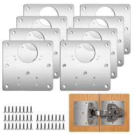 8 Pieces Hinge Repair Plate Stainless Steel Repair Kit 9 x 9 cm Kitchen Hinge Repair Plates with 48 Pieces Screws for Side Hinge Plate Cabinet Door Repair Plate Cabinet Hinges