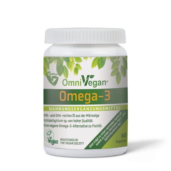 Omega-3 Vegan from Algae Oil (1500 mg) High Dose with 500 mg DHA & 250 mg EPA - 60 Capsules - 100% Vegan and Certified by the Vegan Society