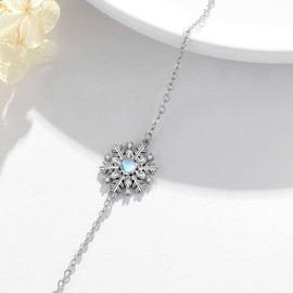 Midir&Etain Snowflake Bracelet 925 Sterling Silver Moonstone Snowflake Bracelet Snowflake Jewellery Christmas Gifts for Women Girls Girlfeirnd, Sterling Silver