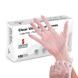 Clear Vinyl Gloves - Pack of 100, Latex-Free, Powder-Free, Multi-Purpose, Extra Strong for Medical, Food Handling, Cleaning - Disposable Surgical Gloves