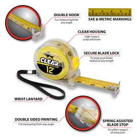 Performance Tool W5044 12' X 5/8-Inch Clear Tape Measure