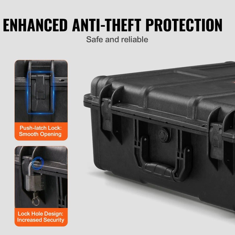 Heavy Duty Weatherproof Dry Box Case with Pre-cut Foam Retractable