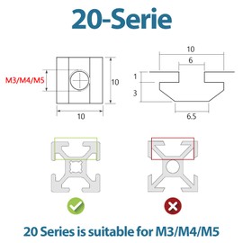 50 Piece T-Slot Nuts M3, Leryati T-Slot Blocks Set T-Slot Carbon Steel T-Slot Nuts Long Aluminium Profile Extrusion Slot Slot Slot Nut 6 - Type B Standard 20 Series