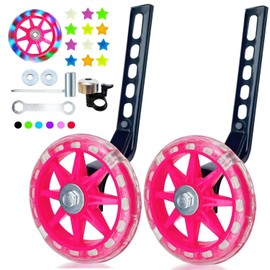 DDJKCZ Training Wheels for Kids Bicycle,Flash Mute Big Wheel Compatible for 12 14 16 18 20 inch Single Speed Bike (Bright Rose)