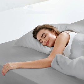 LuxClub Fitted Sheet Brushed Polyester Microfibre Fitted Sheet (Light Grey, 140 x 200 cm)