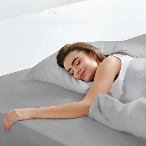 LuxClub Fitted Sheet Brushed Polyester Microfibre Fitted Sheet (Light Grey,