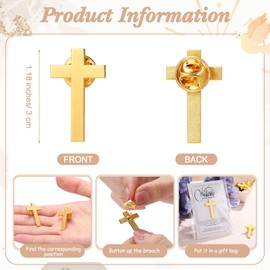 Highergo 50 Sets Welcome to Our Church Cross Lapel Pins Bulk with Card Gold Christian Enamel Brooch for Chaplain Funeral Church Gifts