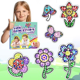 Suncatcher Kits for Girls 6 7 8 9 10 Years Old, DIY Diamond Painting Kit Flower for Children from 6 Years, 5D Gemstone Stone Window Art Craft Sticker Kit for Boys as Christmas