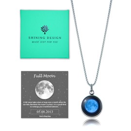 Shining Design Custom Birth Moon Phase Necklace Jewelry with Gift Box; Special Day Jewelry; Glowing Moon Phase Pendant; Personalized Gift for Birthday, Anniversary, Special Date Necklace