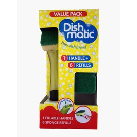 Dishmatic Bonus pack: 1 black refillable handle and 6 green sponge refills